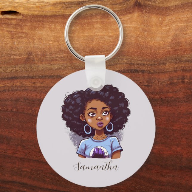 Classy and Elegant Afro Woman Key Ring (Front)