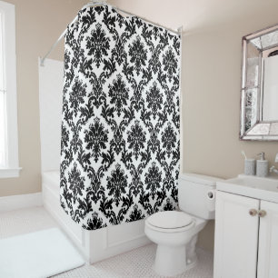 Classy and Elegant Black and White Damask Pattern Shower Curtain