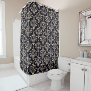 Classy and Elegant Damask Pattern Midnight Blue Shower Curtain