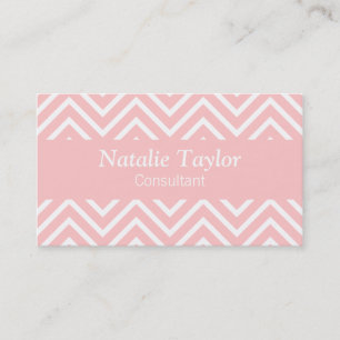 Classy and Elegant, pink and white chevron pattern Business Card