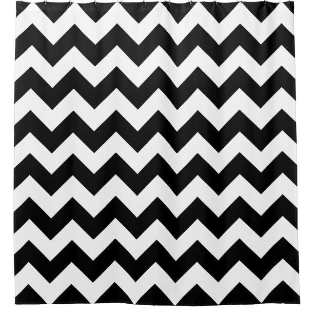 Classy and Modern Black and White Chevron Pattern Shower Curtain (Front)