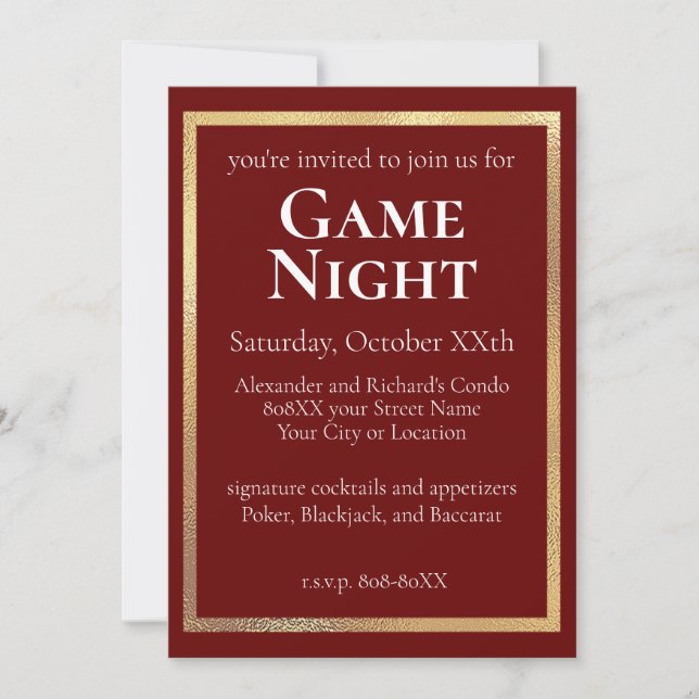 Classy and Sophisticated Game Night Party  Invitation (Front)