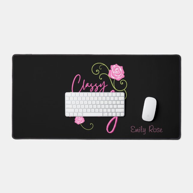 Classy and Trashy Pink Rose Personalised Desk Mat (Keyboard & Mouse)