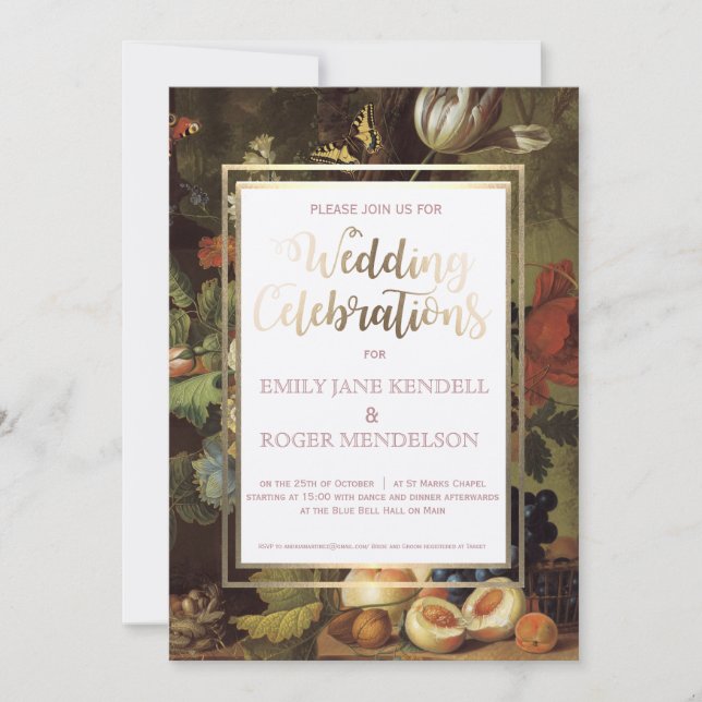 Classy Antique Fruit Still Life Wedding Invitation (Front)