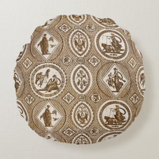 Classy Antique Medallion Brown Toile  Round Cushion
