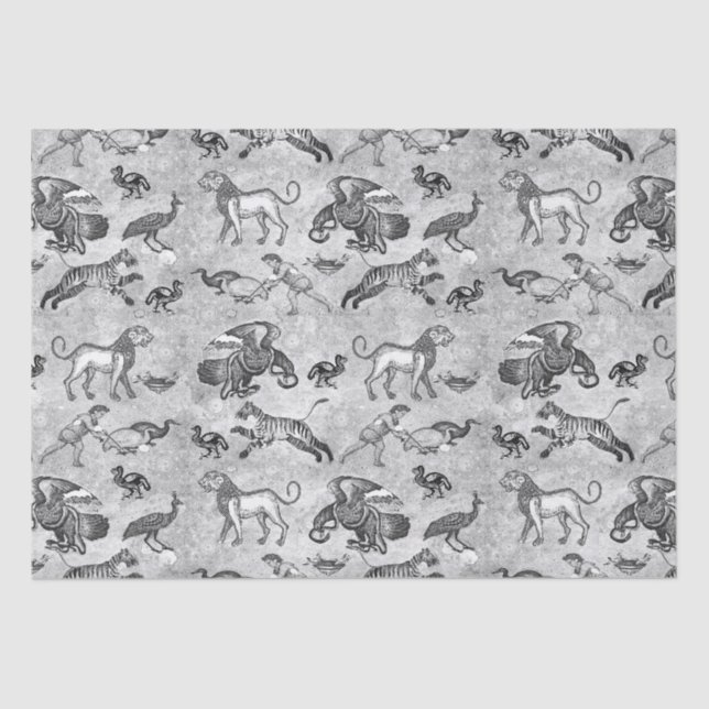 Classy Antique Roman Mosaic Animals Grey Tissue Paper (Front)