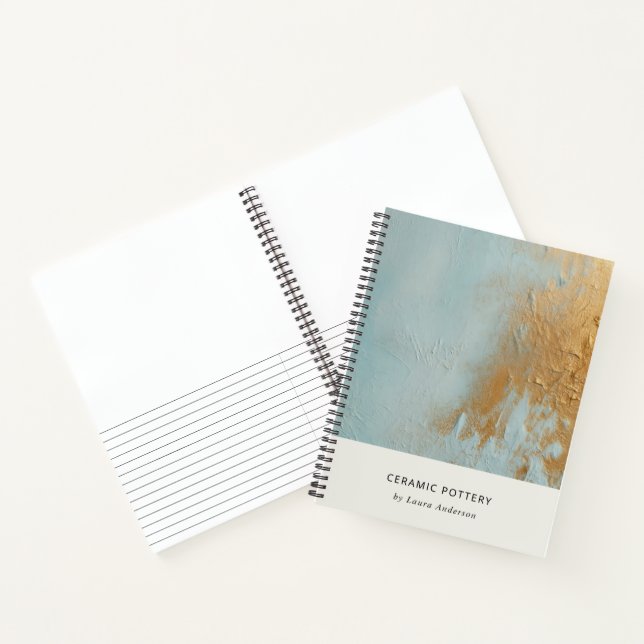 Classy Aqua Blue Pink Gold Oil Paint Texture Notebook (Inside)