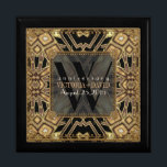Classy Art Deco Black Gold Wedding Anniversary Box<br><div class="desc">Art Deco inspired design with Gatsby, roaring 20s, vintage flavour. With customizable text and monogram, combined with a very stylish glitter gold and black geometric design. Sleek and elegant custom Wedding, Anniversary or engagement present. Personalize with names, anniversary date and monogram or numbers - made into a wonderful wooden gift...</div>