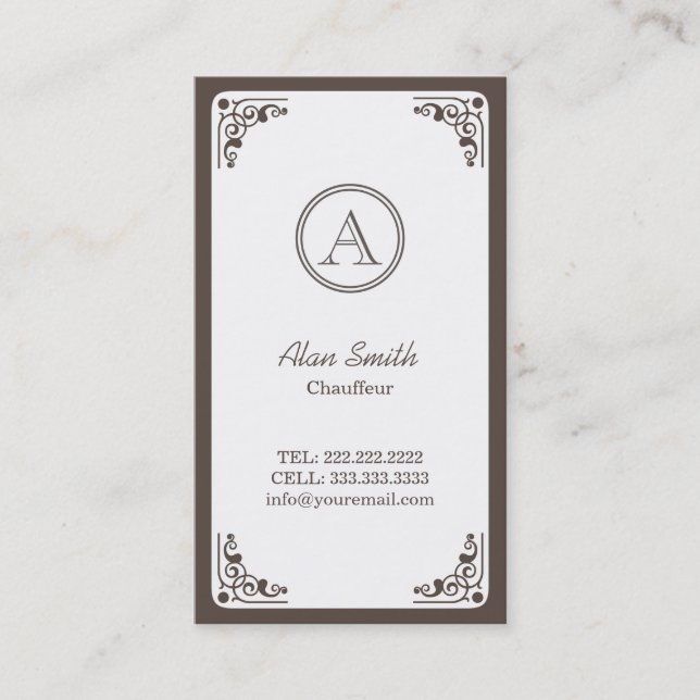 Classy Art Deco Border Chauffeur Business Card (Front)