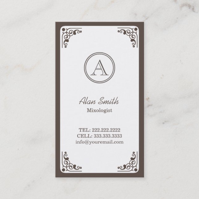 Classy Art Deco Border Mixologist Business Card (Front)