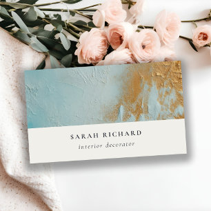 Classy Artistic Aqua Blue Gold Oil Paint Texture Business Card