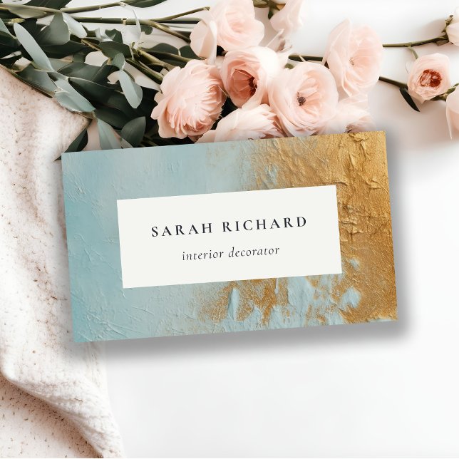 Classy Artistic Aqua Blue Gold Oil Paint Texture Business Card (Creator Uploaded)