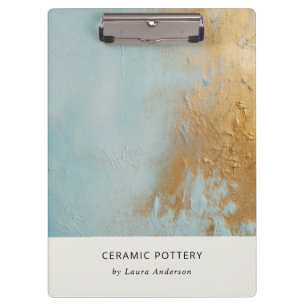 Classy Artistic Aqua Blue Gold Oil Paint Texture Clipboard