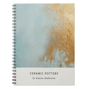 Classy Artistic Aqua Blue Gold Oil Paint Texture Notebook