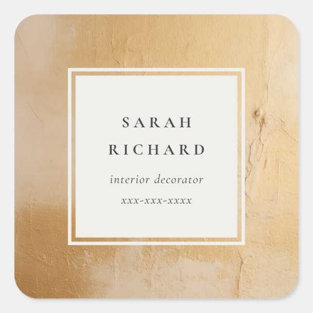 Classy Artistic Beige Gold Oil Paint Business Square Sticker (Front)