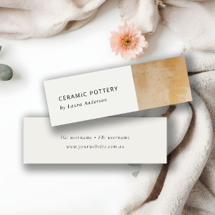 Classy Artistic Beige Gold Oil Paint Texture Mini Business Card