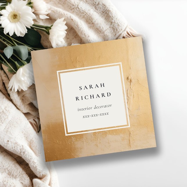 Classy Artistic Beige Gold Oil Paint Texture Square Business Card (Creator Uploaded)