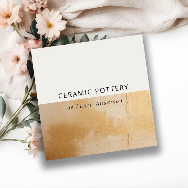 Classy Artistic Beige Gold Oil Paint Texture Square Business Card (Creator Uploaded)