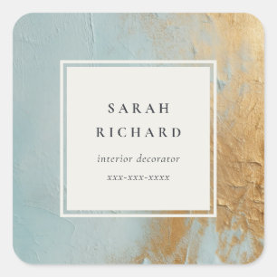 Classy Artistic Blue Gold Oil Paint Business Square Sticker