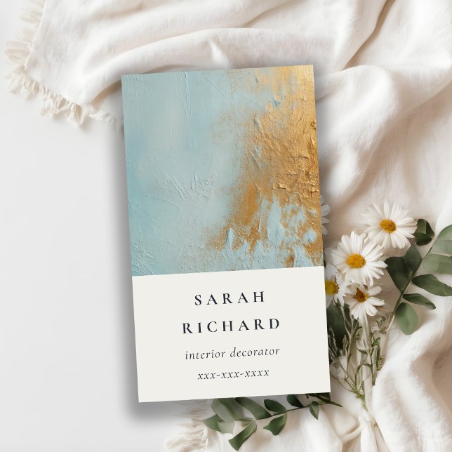 Classy Artistic Blue Gold Oil Paint Texture Business Card (Creator Uploaded)