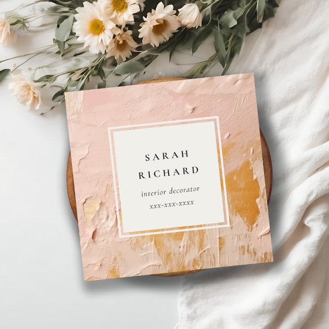 Classy Artistic Bush Pink Gold Oil Paint Texture Square Business Card (Creator Uploaded)
