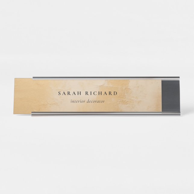 Classy Artistic Chic Beige Gold Oil Paint Business Desk Name Plate (Front)