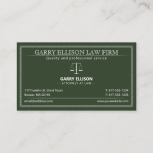 Classy Attorney at Law Lawyer Dark Green Business Card