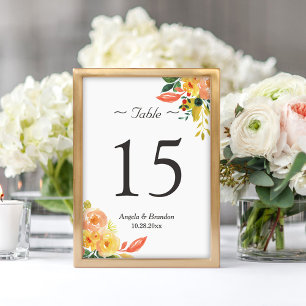 Classy Autumn Peach Floral Wedding Table Number