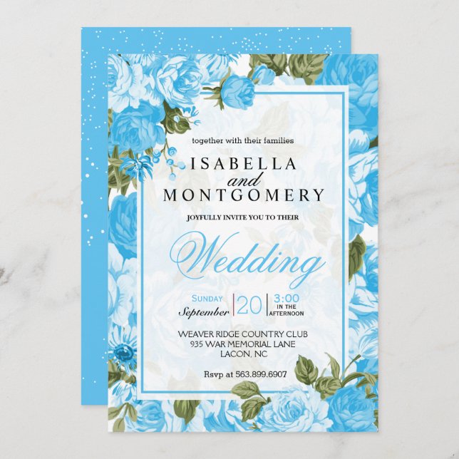 Classy Baby Blue Floral Wedding Invitation (Front/Back)