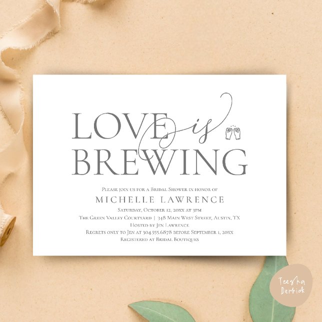 Classy Beer Party Bridal Shower, Love is brewing Invitation (Classy Beer Party Bridal Shower, Love is brewing modern romantic Invitation Card PDF in Dark Grey)