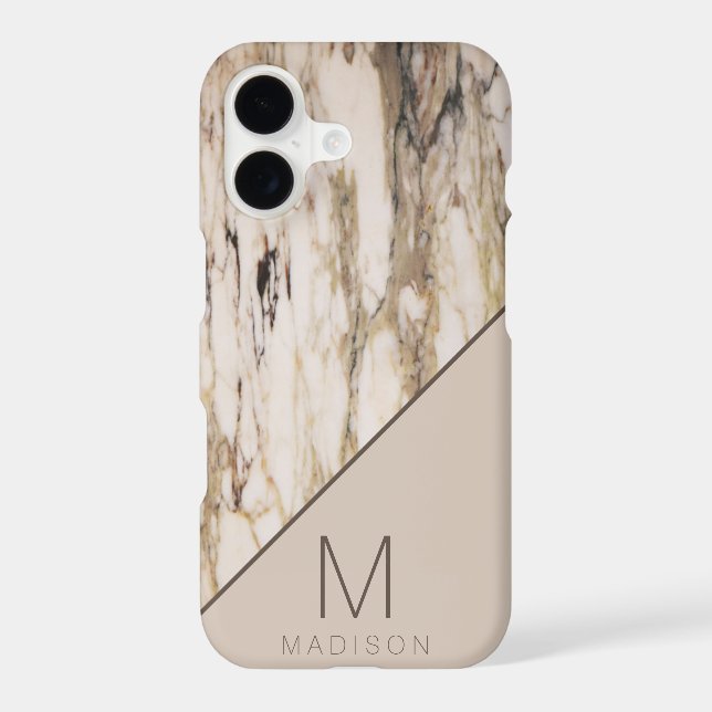 Classy Beige and Brown Marble Stone Monogram Name (Back)