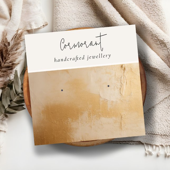 Classy Beige Gold Oil Paint Texture Earring Holder Square Business Card (Creator Uploaded)