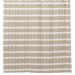 Classy Beige & White Lace Striped Pattern Shower Curtain