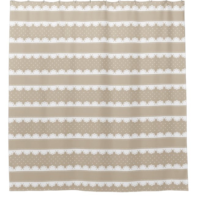 Classy Beige & White Lace Striped Pattern Shower Curtain (Front)