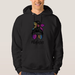 Classy Big Sis life Messy Bun Rainbow Leopard Moth Hoodie