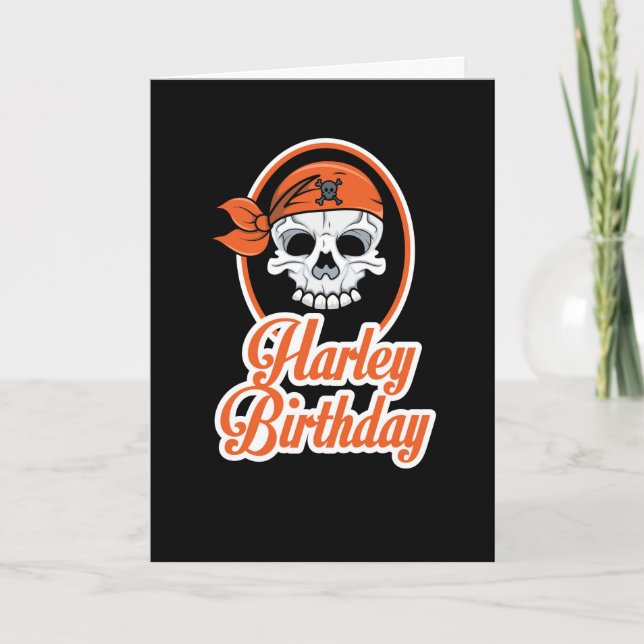 Classy Biker Skeleton Head Birthday Card (Front)