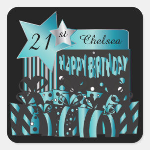Classy Birthday   DIY Name & Age   Turquoise Square Sticker