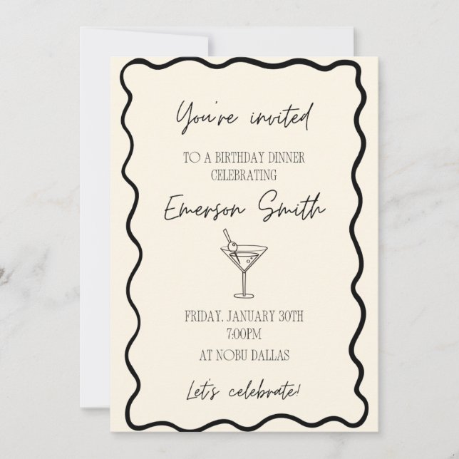 Classy Birthday Party/Birthday Dinner Invitation (Front)