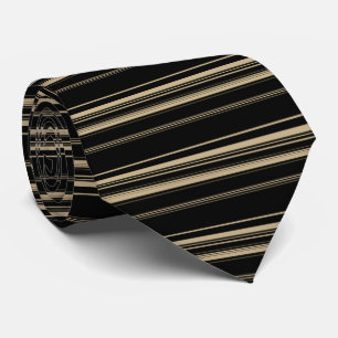 Classy Black and Beige Striped Pattern Tie