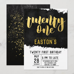 Classy Black and Gold   21st Birthday Party Invitation