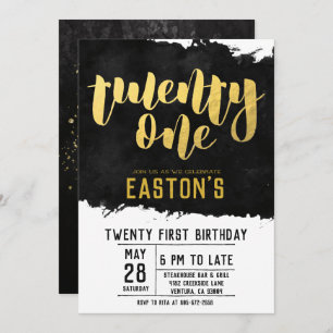 Classy Black and Gold 21st Birthday Party Invitation
