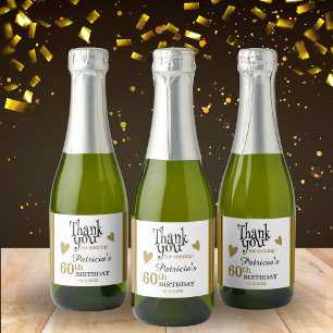 Classy Black And Gold 60th Birthday Thank You   Sparkling Wine Label