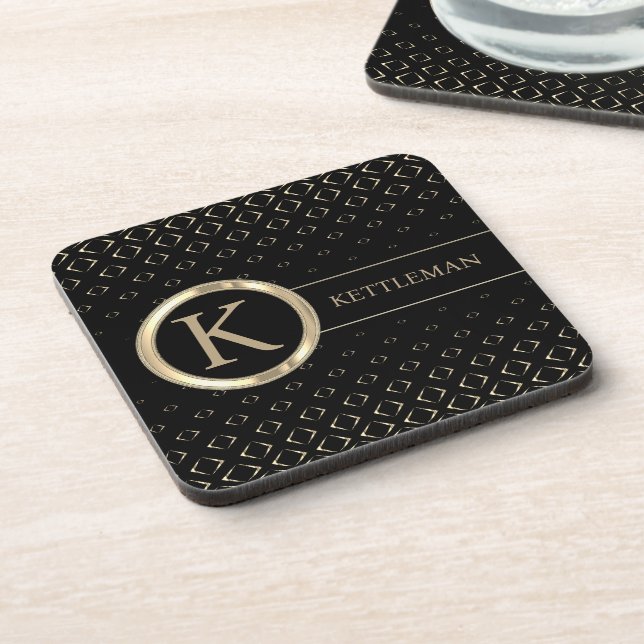 Classy Black and Gold Abstract - Personalise Coaster (Left Side)