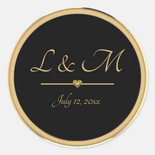 Classy Black and Gold Engagement Announcement Classic Round Sticker