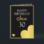Classy Black and Gold Heart Son 30th Birthday Card<br><div class="desc">Classy Black and Gold Heart Son 30th Birthday, a unique design made for anyone looking for something special for their son on his birthday. The design features a nice golden border with hearts, and customisable text that you can personalise, so, don't hesitate to customise it in order to make your...</div>