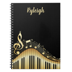 Classy Black and Gold Musical Personalised  Notebook