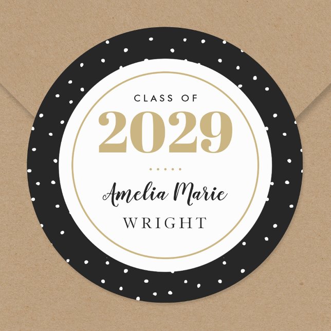 Classy Black and Gold Personalised Graduation Classic Round Sticker (Creator Uploaded)