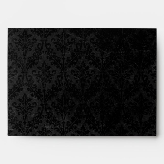 Classy Black and Gold: Script & Damask Linen A-7 Envelopes (Front)