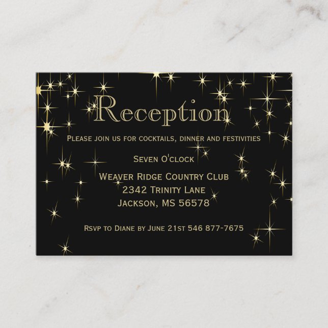 Classy Black and Gold Starlights - Reception Enclosure Card (Front)