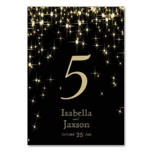 Classy Black and Gold Starlights Table Number
